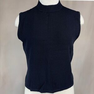 Vintage SJK ST JOHN Womens (M) Black Knit Sleeveless Mock‎ Sweater Gold 90s USA